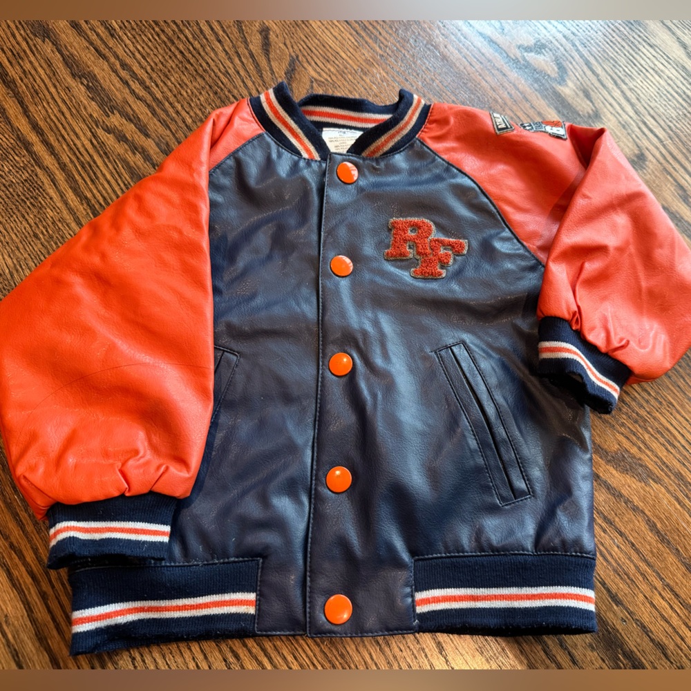 Kids Varsity Jacket - Orange and Navy Blue